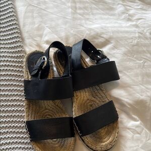 Marc Fisher Black Leather Espadrille Sandals 7
